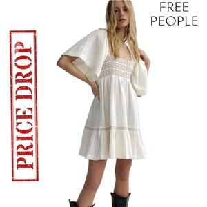 Free People Easy To Love Ivory Mini Dress Size Large NWT